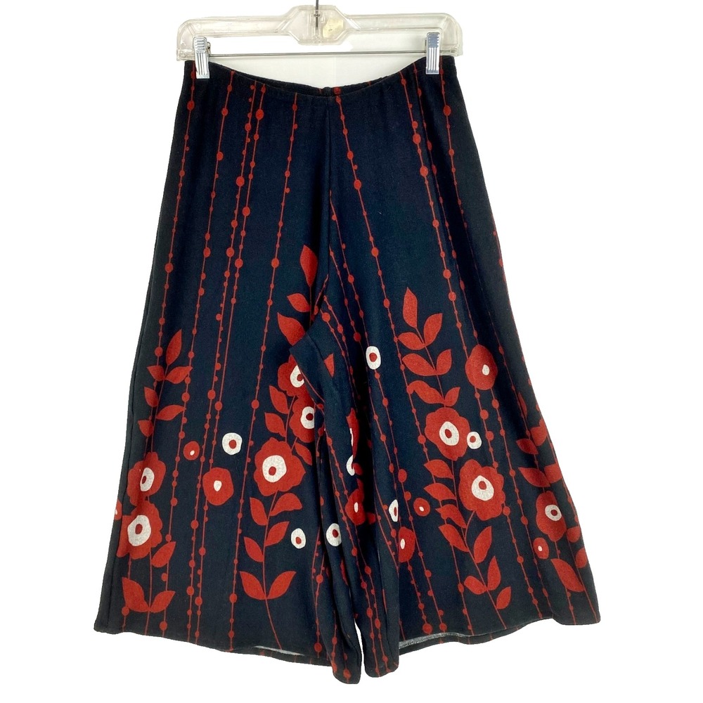 J. Cappuccio One of a Kind Pants Women's M Wide Leg Mid-Calf Black Maroon Wool B